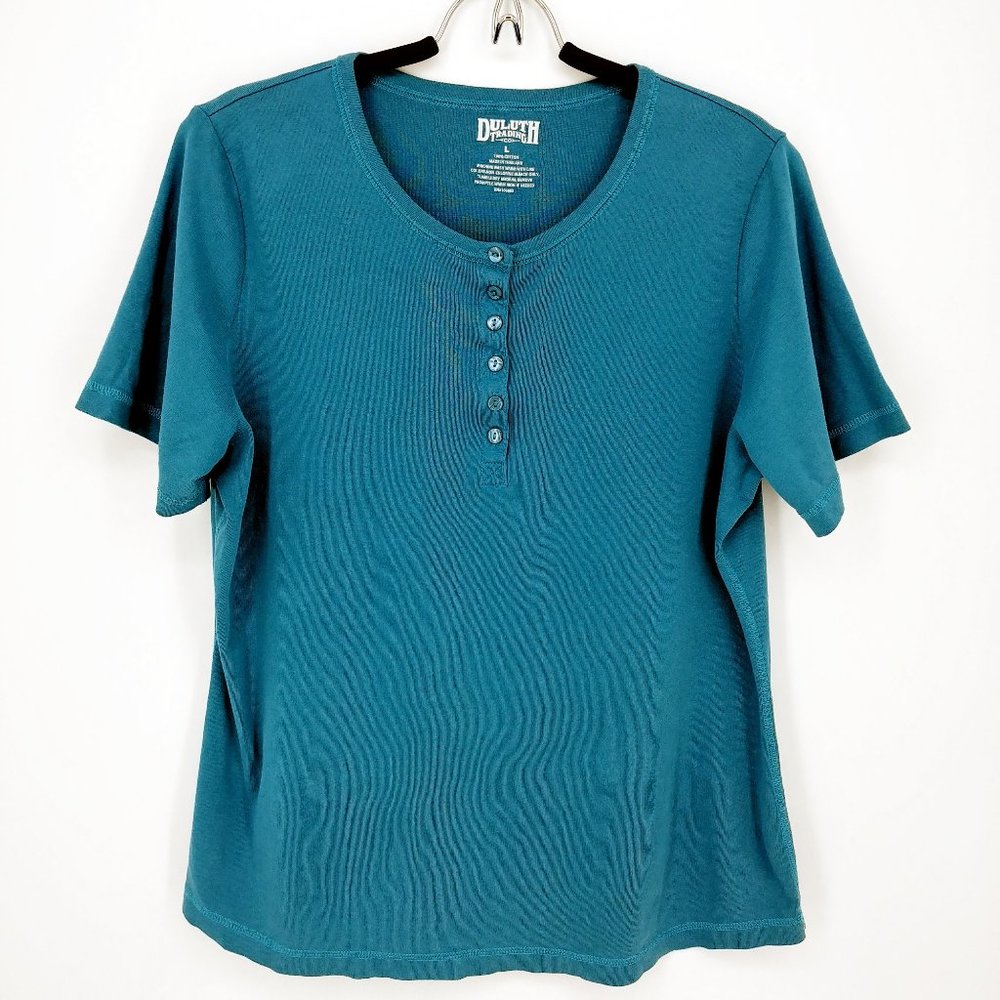 Duluth Trading Co. Men's Teal Quarter Button Tee